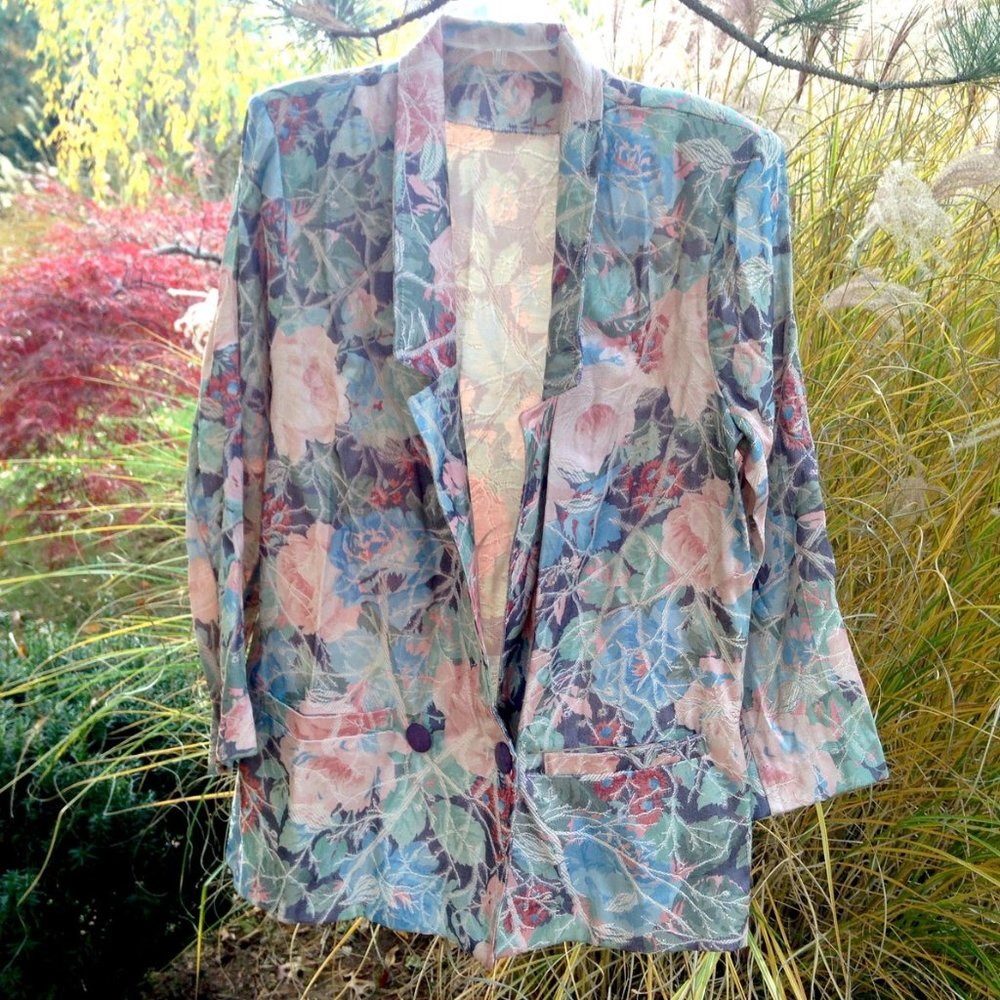 Vintage Floral Pastel Blazer Shabby Chic Jacket Long … Gem